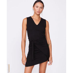 Monrow Supersoft Tie Tank Dress Size M Black Ruched Sleeveless Made In USA